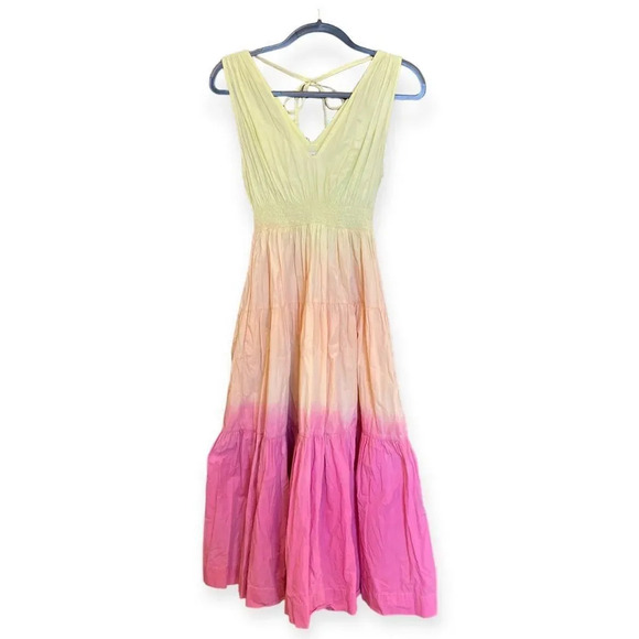 S/W/F Sunset Tiered Ombre 100% Cotton Maxi Dress Size Small Revolve - Picture 2 of 11